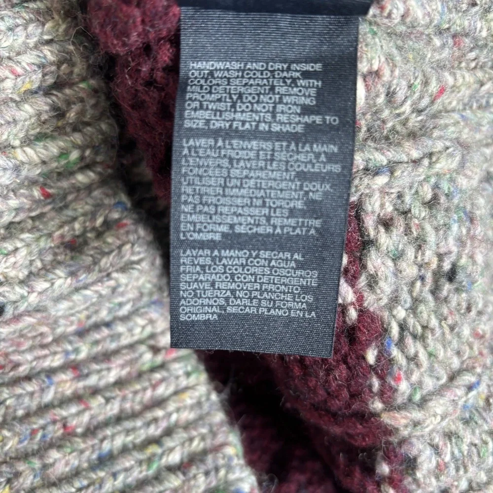 Tommy Hilfiger Sweater Mens XXL Silk Wool Burgundy Grey Striped Knit Elbow Patch